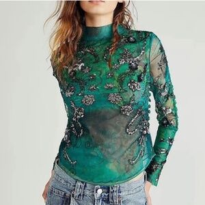 Free People green sequin top